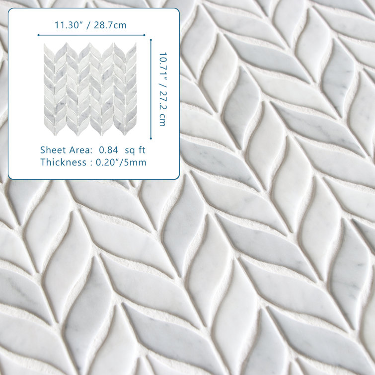 White Calacatta Recycled Glass Leaf Mosaic Tile