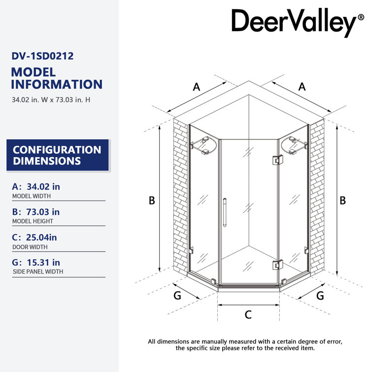 34'' Clear Tempered Glass Frameless Neo-Angle Shower Enclosure