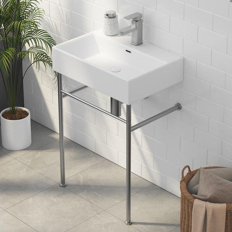 Turner 24" White and Brushed Nickel Ceramic Wall-Mount Console Sink
