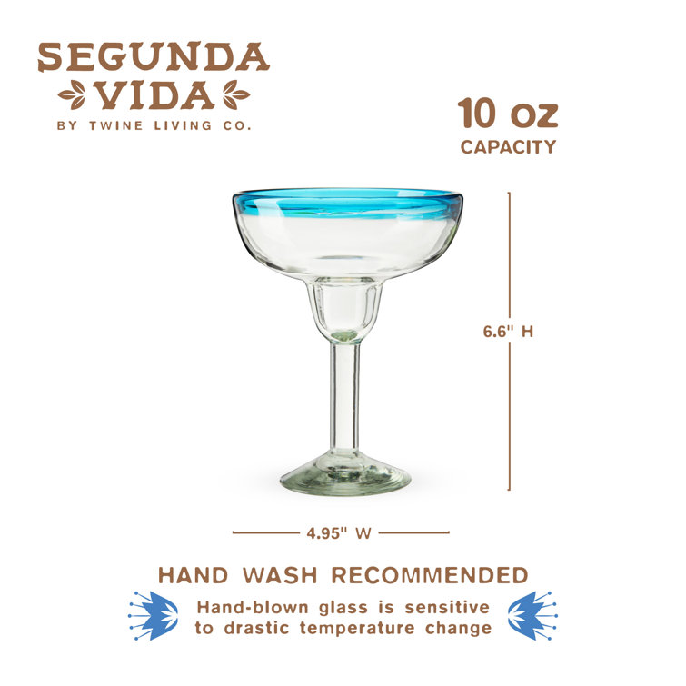Blue Rim Recycled Glass Margarita Cocktail Set, 10oz, 2-Piece