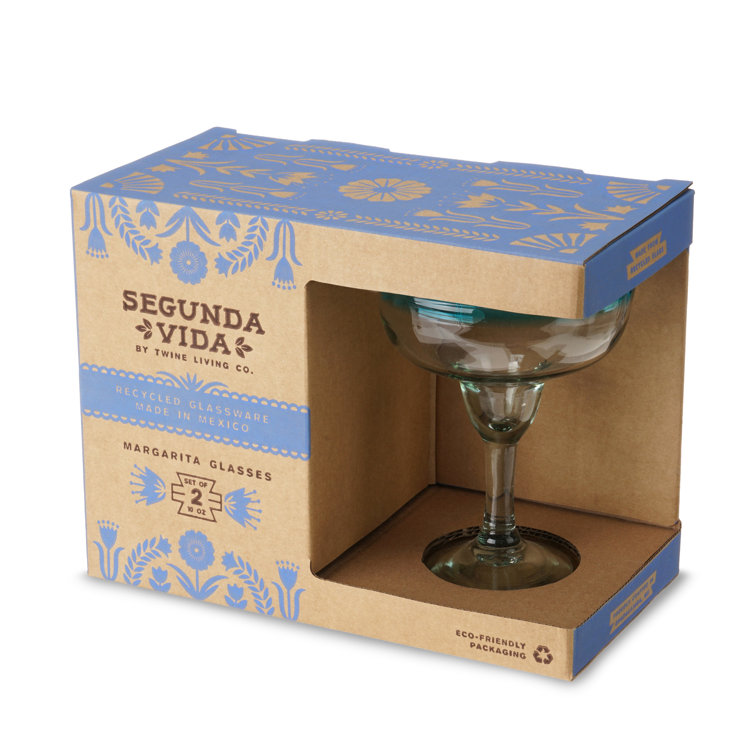 Blue Rim Recycled Glass Margarita Cocktail Set, 10oz, 2-Piece