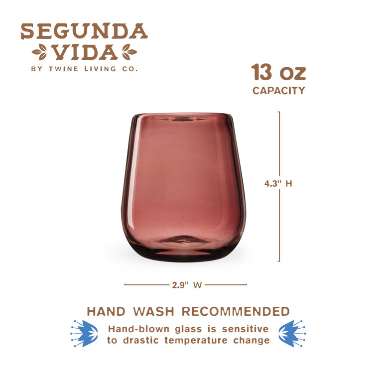 Segunda Vida Purple Hand Blown Stemless Wine Glasses Set
