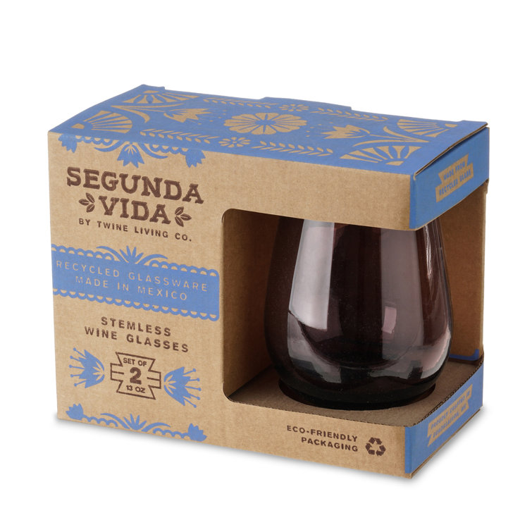 Segunda Vida Purple Hand Blown Stemless Wine Glasses Set