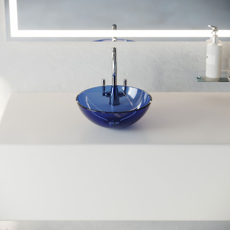 Blue Tempered Glass Above-Counter Vessel Sink