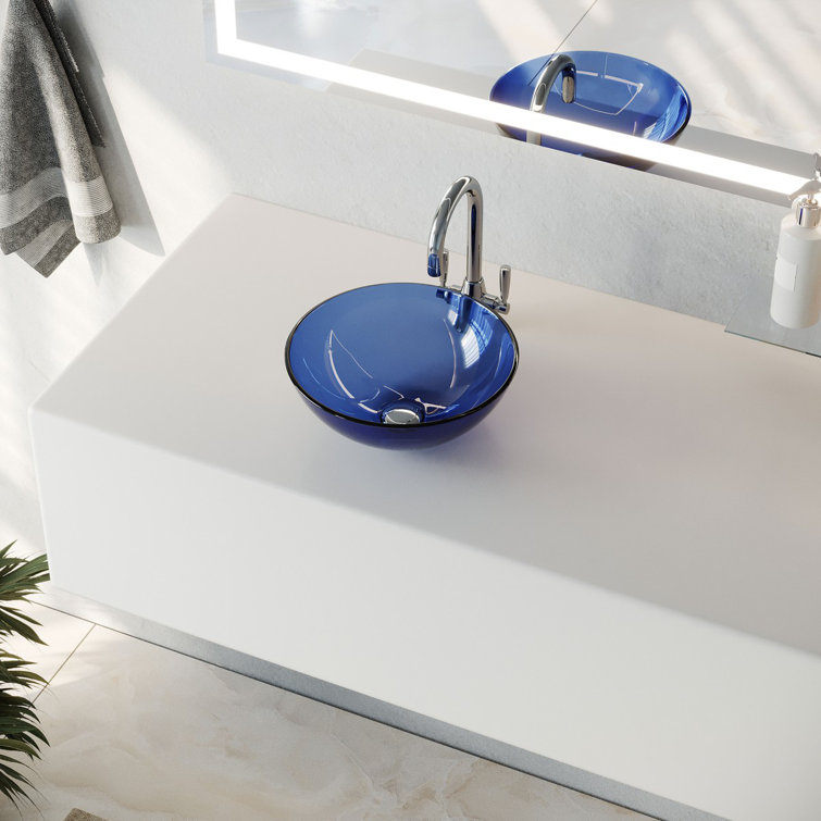 Blue Tempered Glass Above-Counter Vessel Sink
