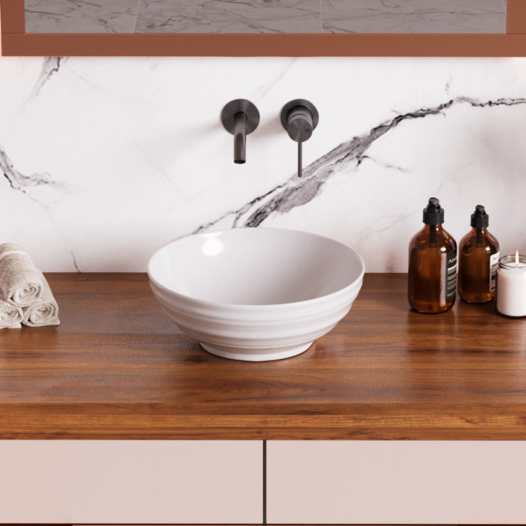 Cassini 15.5'' Glossy White Ceramic Round Above-Counter Sink