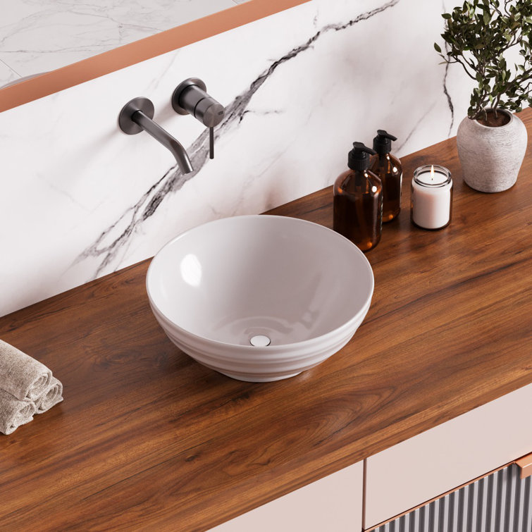 Cassini 15.5'' Glossy White Ceramic Round Above-Counter Sink