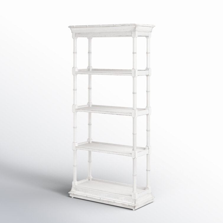 White Coastal Traditional Wood Etagere Bookcase