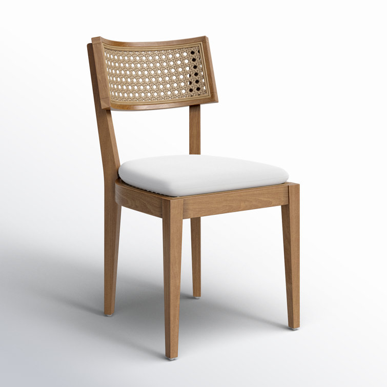 Jaz Mixed Material Natural Teak and Faux Rattan Dining Chair with Cushion