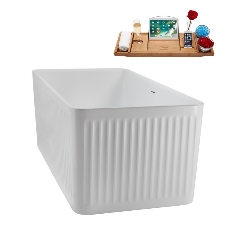 59" White Acrylic Freestanding Soaking Tub with Tray