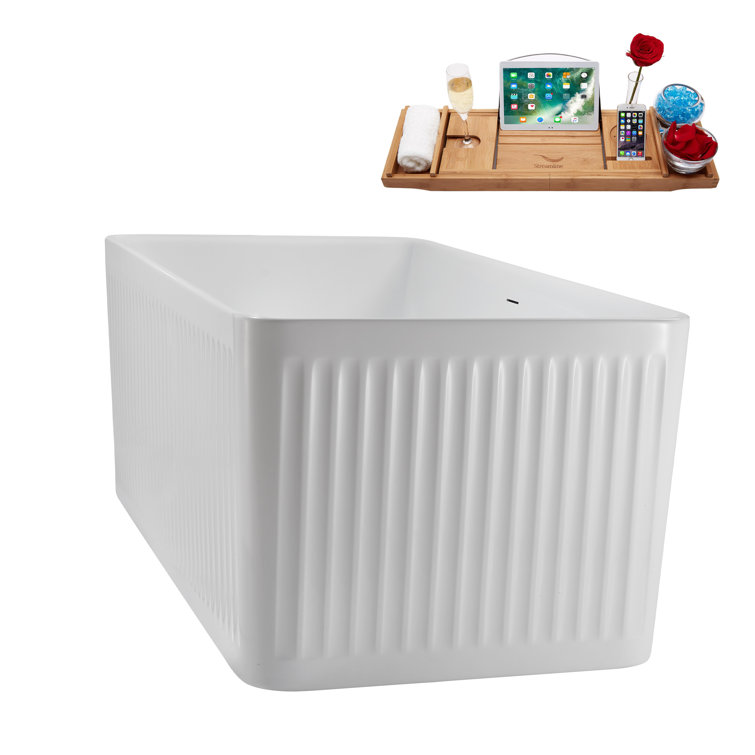 59" White Acrylic Freestanding Soaking Tub with Tray