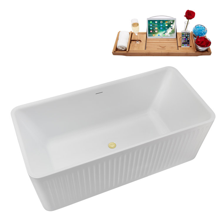 59" White Acrylic Freestanding Soaking Tub with Tray