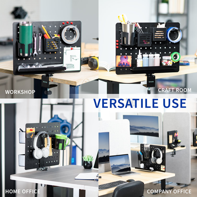 Black Steel Clamp-on Rotating Pegboard Desk Organizer