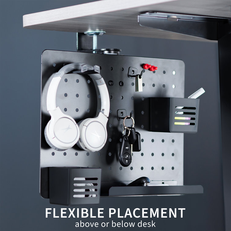 Black Steel Clamp-on Rotating Pegboard Desk Organizer