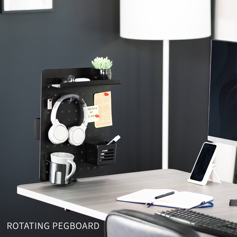 Black Steel Clamp-on Rotating Pegboard Desk Organizer