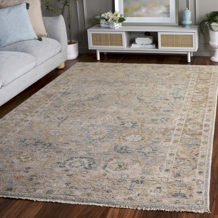 Gray Hand-Knotted Wool and Cotton 10' x 14' Area Rug