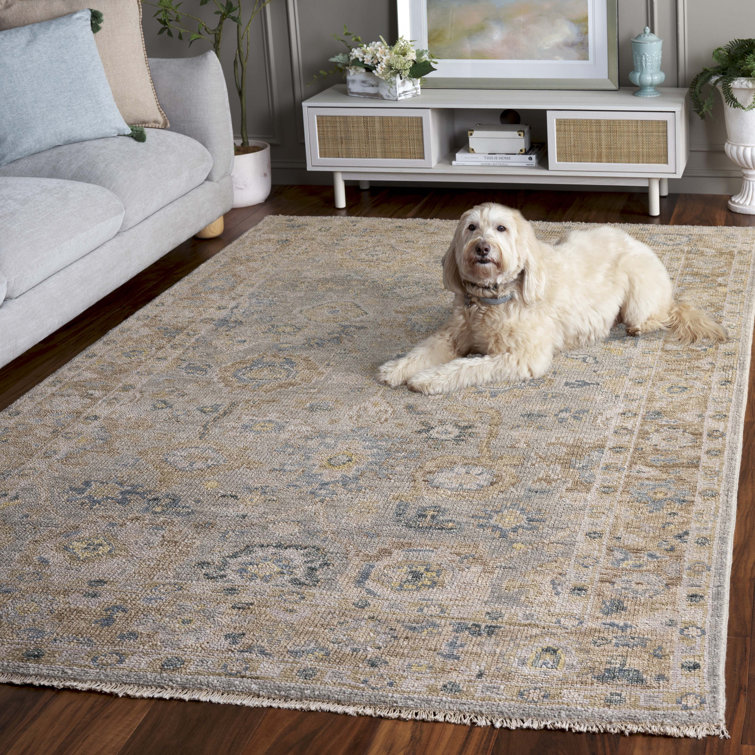 Gray Hand-Knotted Wool and Cotton 10' x 14' Area Rug