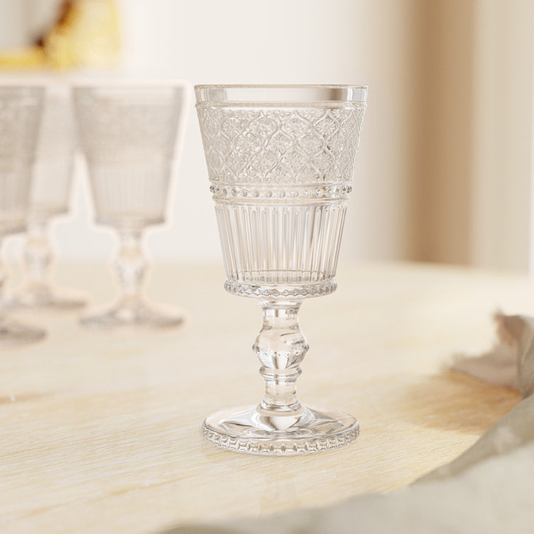 Claro Clear Vintage Bubble Stem Goblet Glass Set of 4