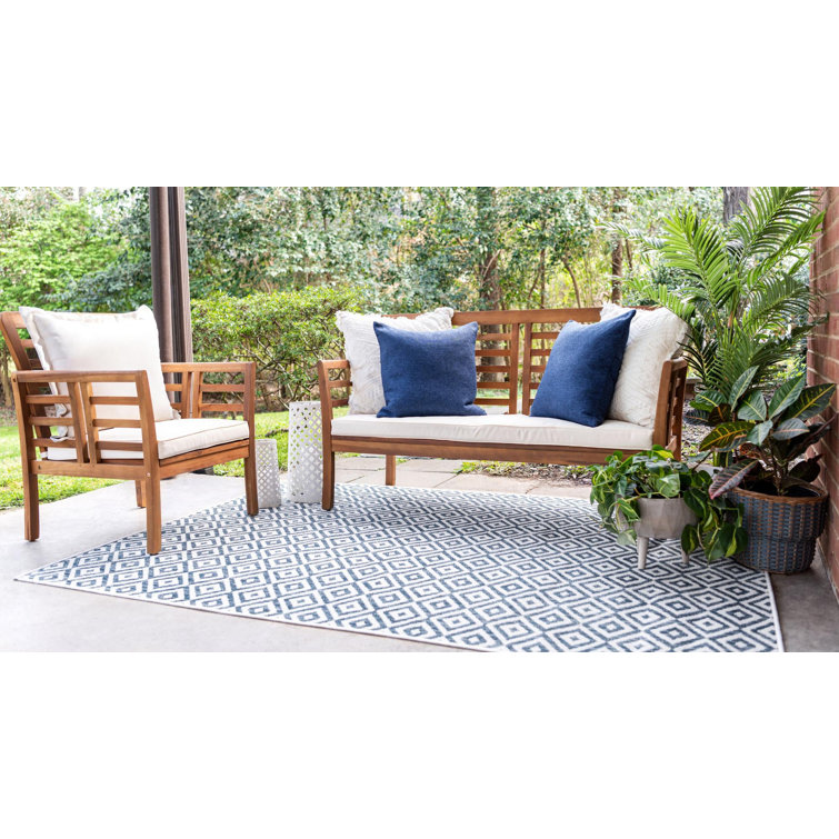 Costa Rica Blue Geometric 2'2" x 3' Outdoor Synthetic Rug