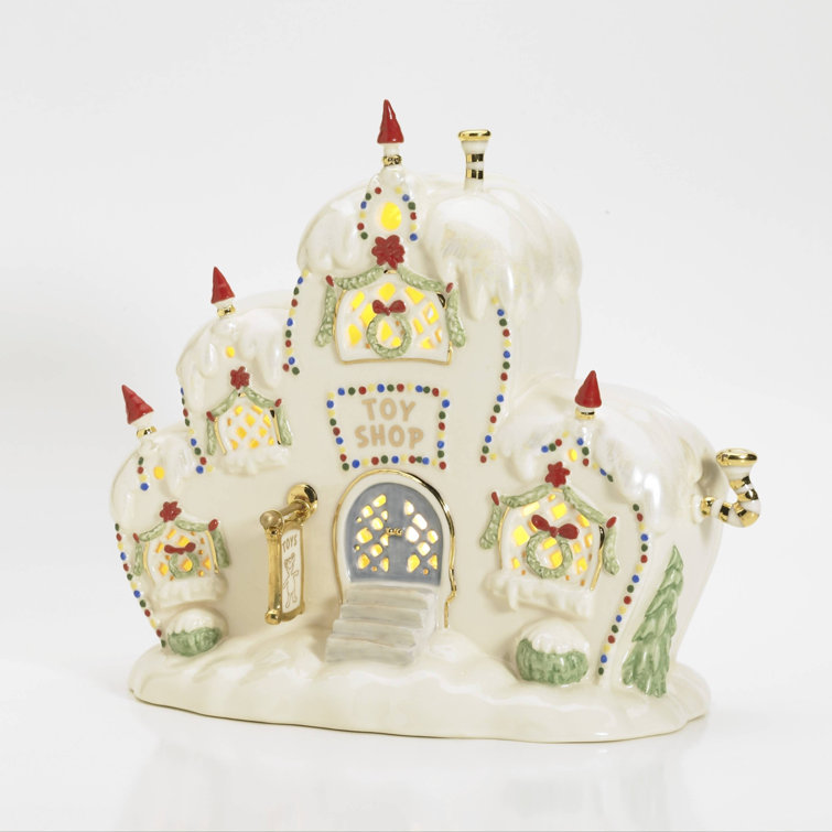 Ivory Porcelain Winter Toy Shop Figurine with Lights