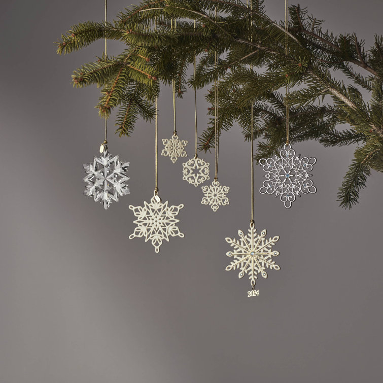 2024 Clear Glass Optic Snowflake Ornament with Gold Cord