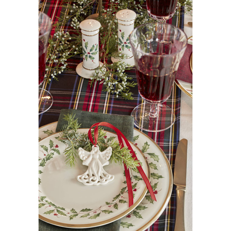 Ivory and Plaid Porcelain 12-Piece Holiday Dinnerware Set