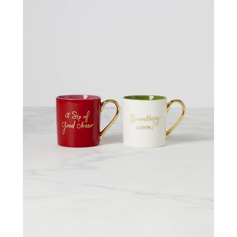 Red and White Ceramic Christmas Typography Mug Set