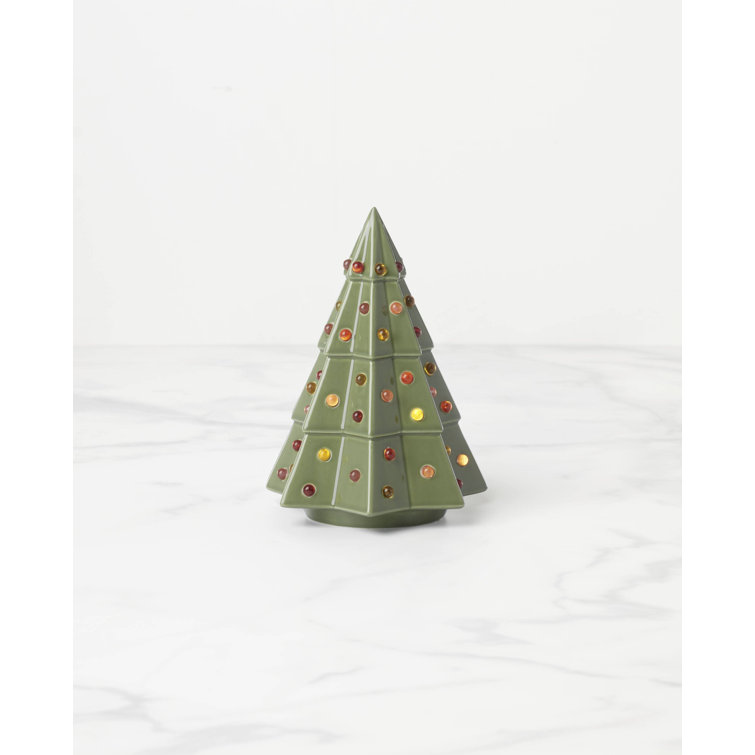 Green Porcelain Christmas Tree Figurine with Beaded Detail
