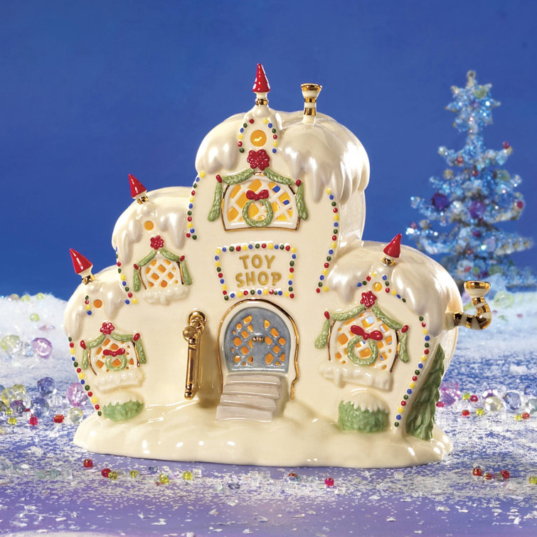 Ivory Porcelain Winter Toy Shop Figurine with Lights
