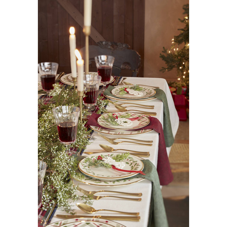 Ivory and Plaid Porcelain 12-Piece Holiday Dinnerware Set