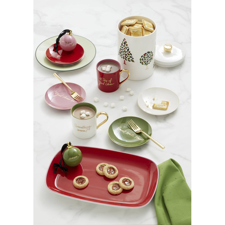 Red and White Ceramic Christmas Typography Mug Set