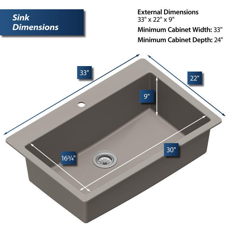 Karran 33'' Concrete Quartz Single Bowl Kitchen Sink