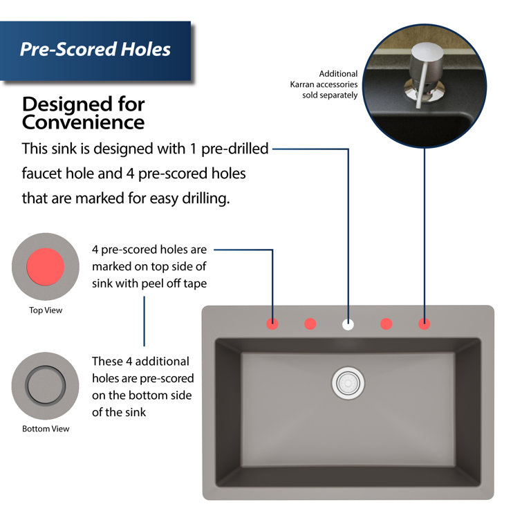 Karran 33'' Concrete Quartz Single Bowl Kitchen Sink