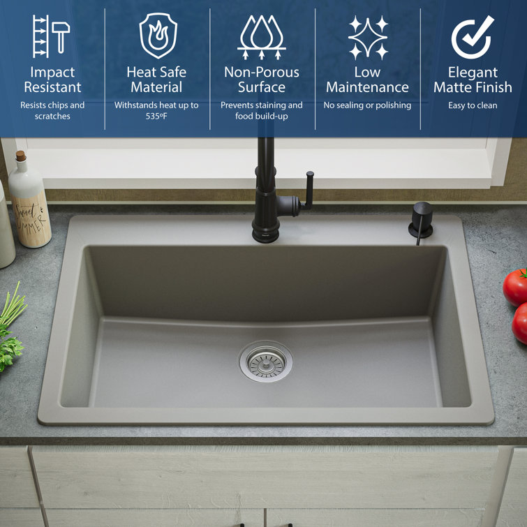 Karran 33'' Concrete Quartz Single Bowl Kitchen Sink