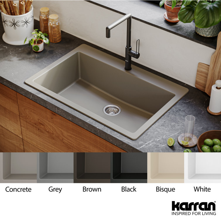 Karran 33'' Concrete Quartz Single Bowl Kitchen Sink
