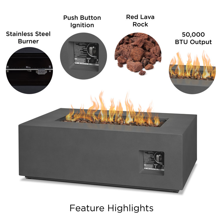 Weathered Slate Rectangular Gas Fire Pit Table