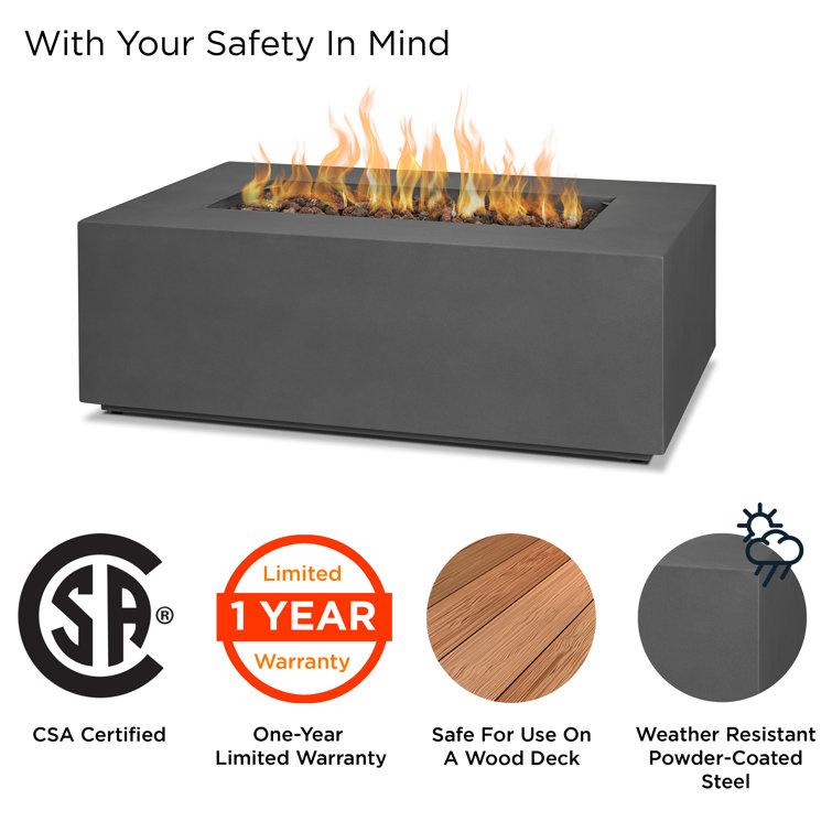 Weathered Slate Rectangular Gas Fire Pit Table