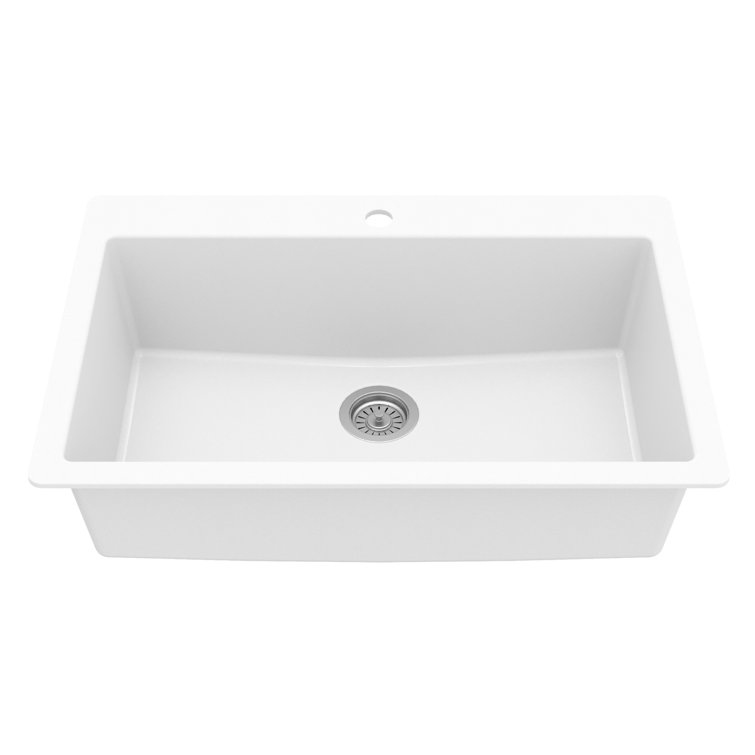 White Quartz 33'' Single Bowl Drop-In Kitchen Sink