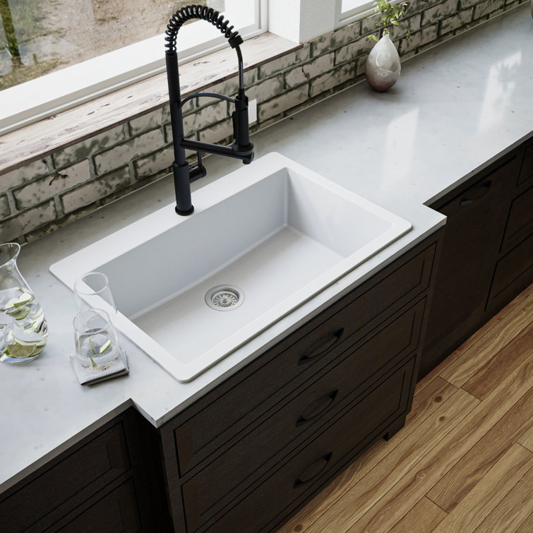 White Quartz 33'' Single Bowl Drop-In Kitchen Sink
