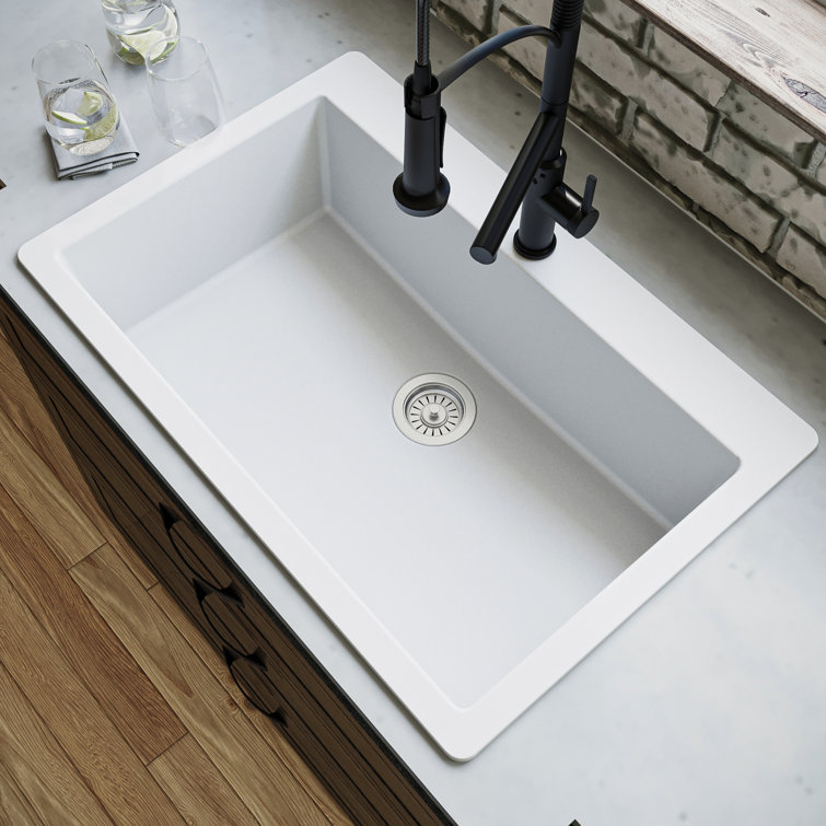 White Quartz 33'' Single Bowl Drop-In Kitchen Sink