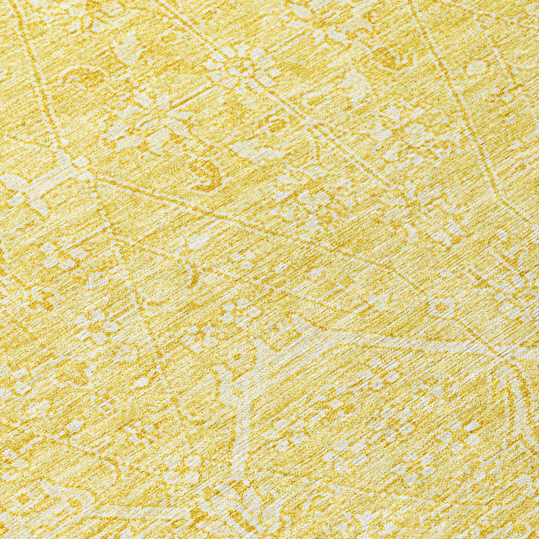 Gold Rectangular Machine Washable Synthetic Rug 2'6" x 3'10"