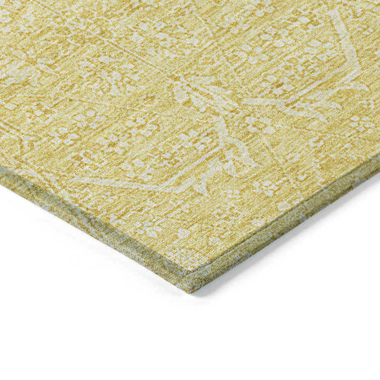 Gold Rectangular Machine Washable Synthetic Rug 2'6" x 3'10"