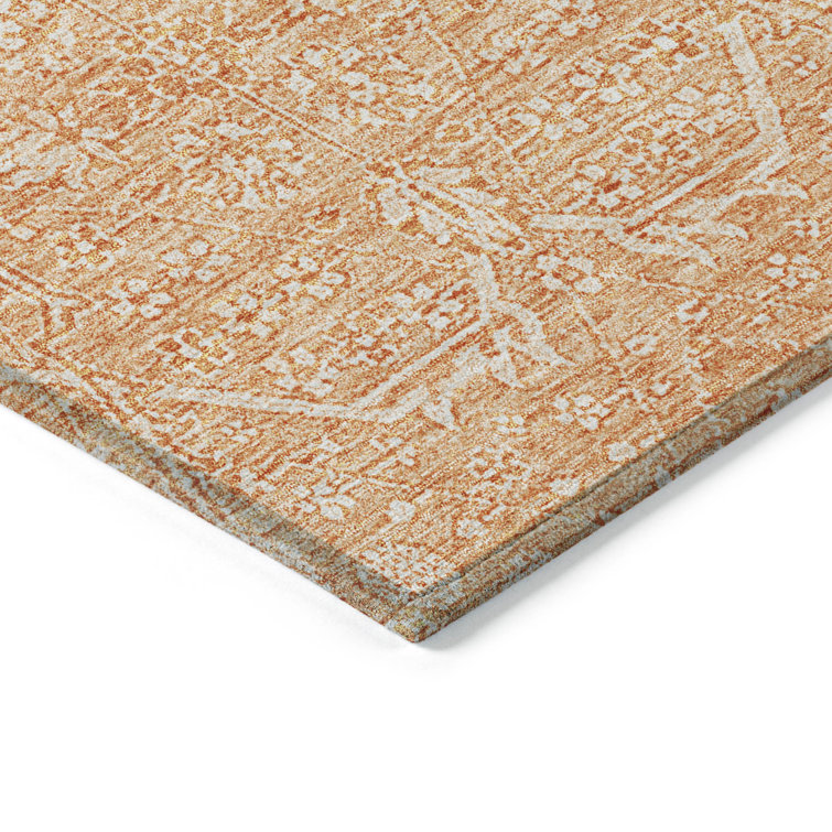 Salmon Synthetic Flat Woven Washable Rectangular Rug 2'6" x 3'10"