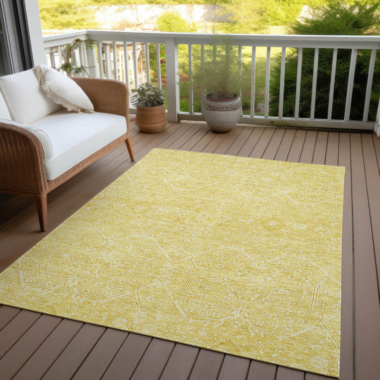 Gold Rectangular Machine Washable Synthetic Rug 2'6" x 3'10"