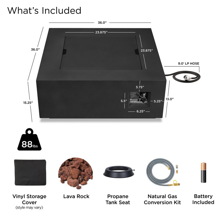 Aegean Black Powder-Coated Steel Gas Fire Pit Table