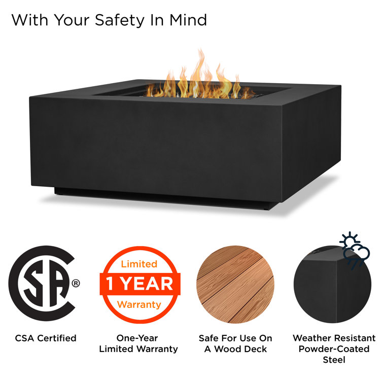 Aegean Black Powder-Coated Steel Gas Fire Pit Table