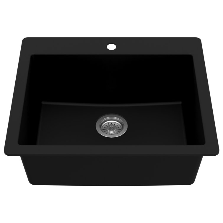 Black Quartz 25'' Single Bowl Drop-In Kitchen Sink