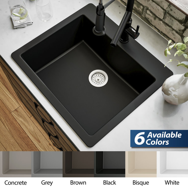 Black Quartz 25'' Single Bowl Drop-In Kitchen Sink