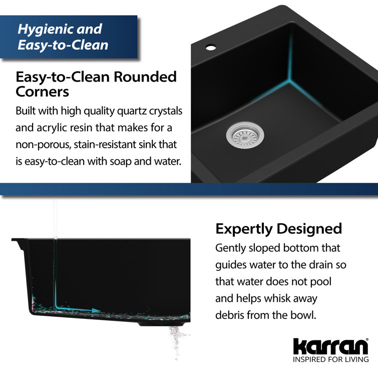 Black Quartz 25'' Single Bowl Drop-In Kitchen Sink