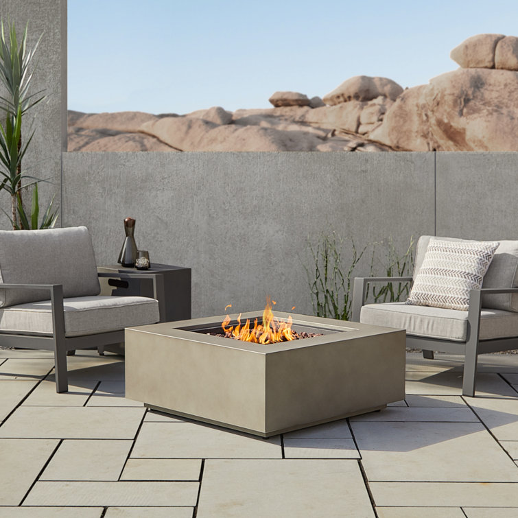 Mist Gray 40" Square Gas Fire Pit Table with Steel Lid
